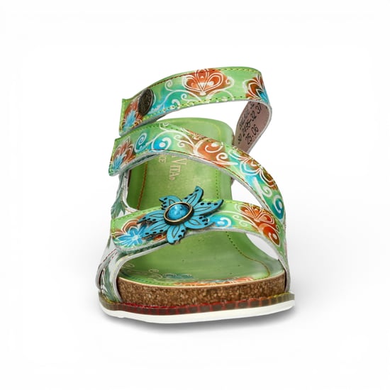 Laura Vita Balade 32 Vert damessandalen met bloemenprint en leren sleehak. - Image 4