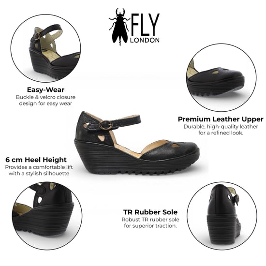 Fly London Yuna damessandalen met sleehak van zwart leer - Image 2