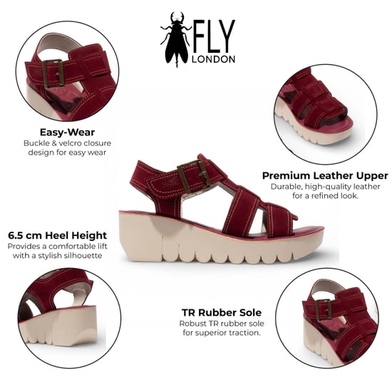 Fly London YUDD236FLY damessandalen met sleehak van bessenrood leer - Image 2