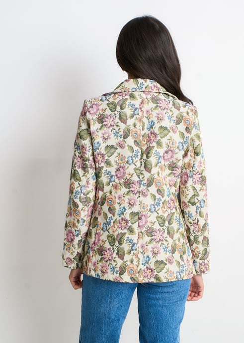 Beige bloemenjacquard getailleerd jasje - Image 4