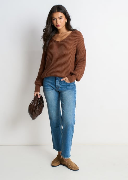 Bruine oversized trui met grove steken - Image 1