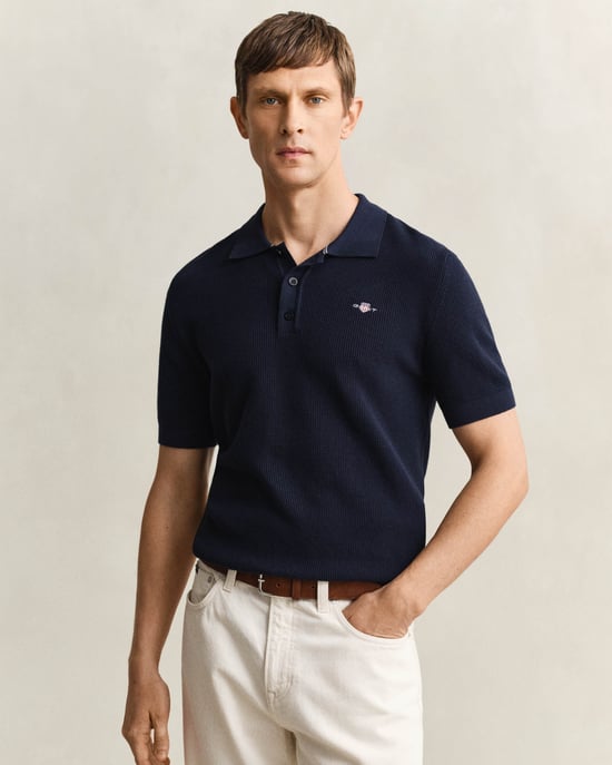 Gant poloshirt navy korte mouw rib structuur - Image 1