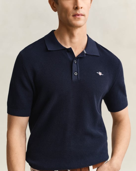Gant poloshirt navy korte mouw rib structuur - Image 3