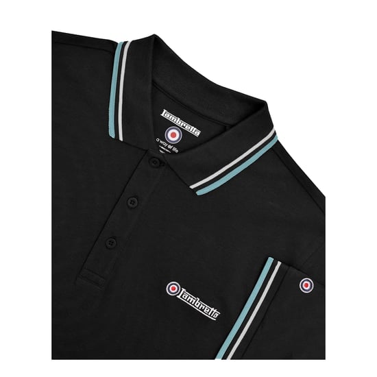 Lambretta Heren Twin Tip Poloshirt (Zwart/Kiezel/Rookblauw) - Image 4