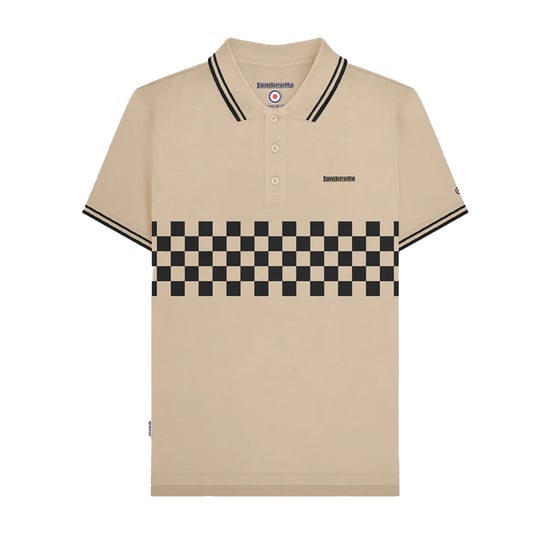 Lambretta Heren SS25 Tweekleurig Gestipt Poloshirt (Steen/Zwart) - Image 1