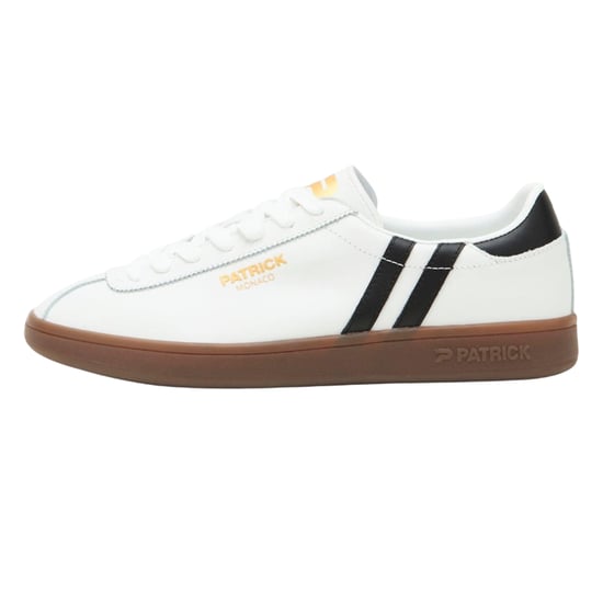 Patrick Mens Monaco Suede Cupsole Trainers (White/Black/Dark Gum) - Image 1
