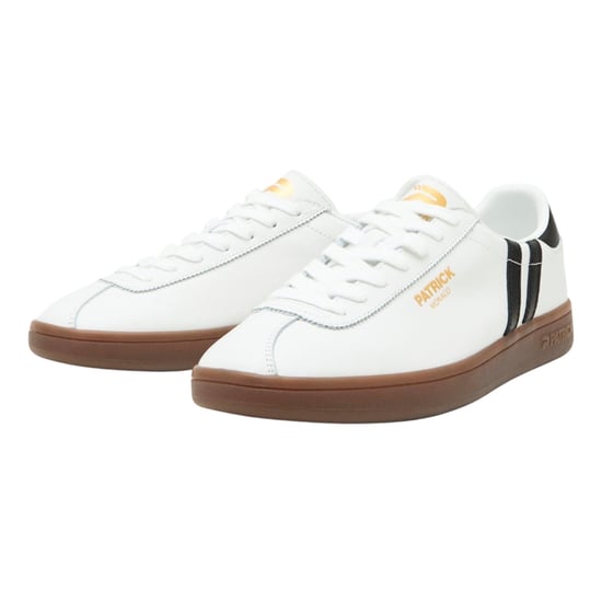 Patrick Mens Monaco Suede Cupsole Trainers (White/Black/Dark Gum) - Image 3