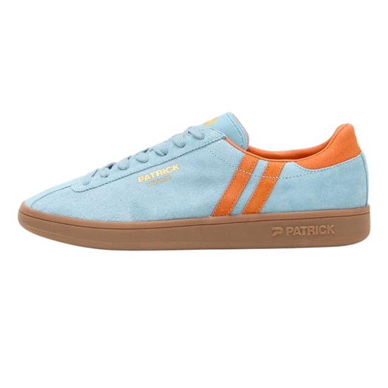 Patrick Mens Monaco Suede Cupsole Trainers (Light Blue/Orange) - Image 1