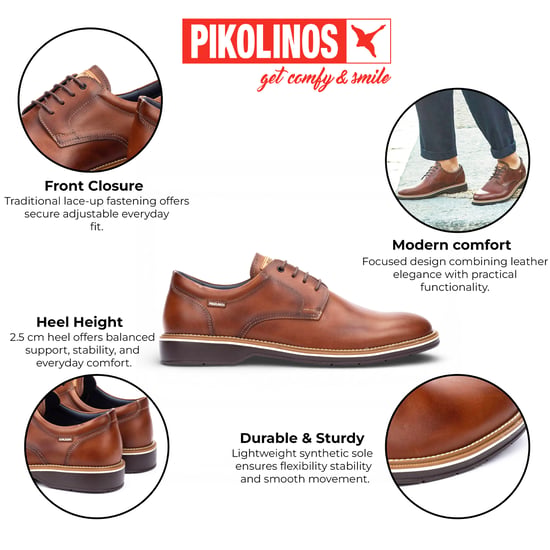 Pikolinos Heren Derby comfortabele schoenen van bruin leer met vetersluiting - Bordeauxrood - Image 2