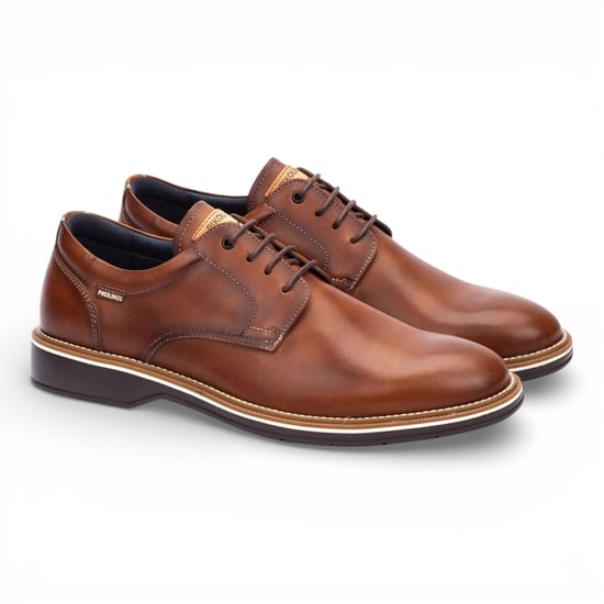 Pikolinos Heren Derby comfortabele schoenen van bruin leer met vetersluiting - Bordeauxrood - Image 3