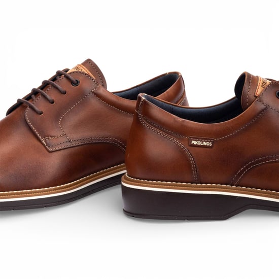 Pikolinos Heren Derby comfortabele schoenen van bruin leer met vetersluiting - Bordeauxrood - Image 4