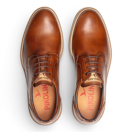 Pikolinos Heren Derby comfortabele schoenen van bruin leer met vetersluiting - Bordeauxrood - Image 6