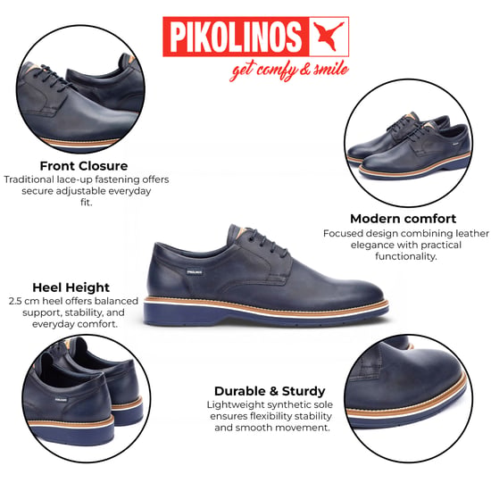 Pikolinos Heren Derby schoenen van blauw leer met vetersluiting - Bordeauxrood - Image 2