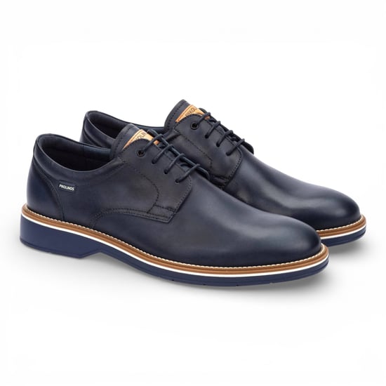 Pikolinos Heren Derby schoenen van blauw leer met vetersluiting - Bordeauxrood - Image 3
