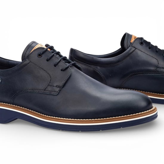 Pikolinos Heren Derby schoenen van blauw leer met vetersluiting - Bordeauxrood - Image 5