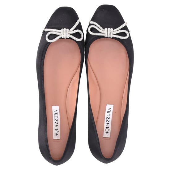 Aquazzura Parisina ballerina's met kristallen versiering in zwart satijn - Image 5