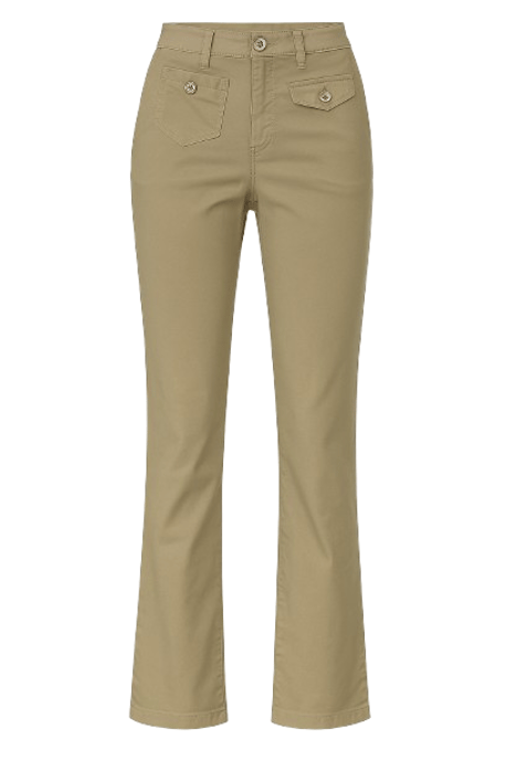 Getailleerde beige broek met hoge taille en klepzakken. - Image 1