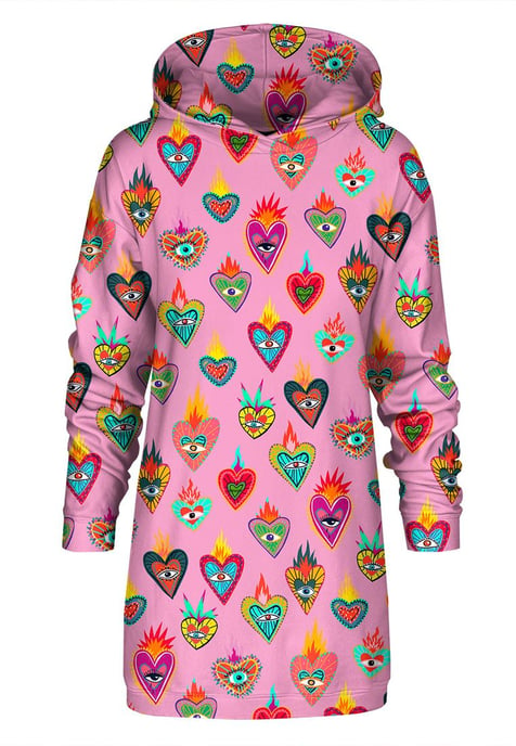 "Pink Mexican Hearts" Oversize hoodiejurk - Image 1