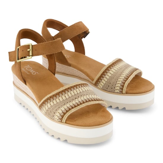 TOMS Diana Wedge Leer Dames Donker Beige Sandalen - Image 3