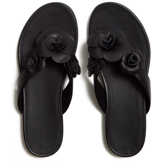 Fitflop Gracie Flower Leren Dames Zwarte Flip-Flops - Image 3