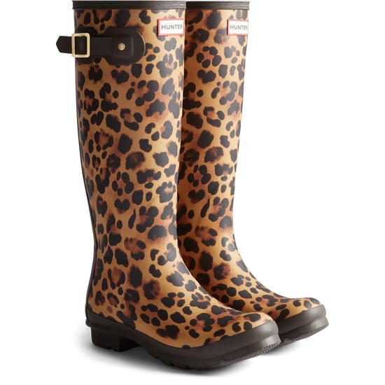 Hunter Dames Original Tall Leopard Laarzen Rubber Dames Leopard Print/Chocoladebruine Wellington Laarzen - Image 1
