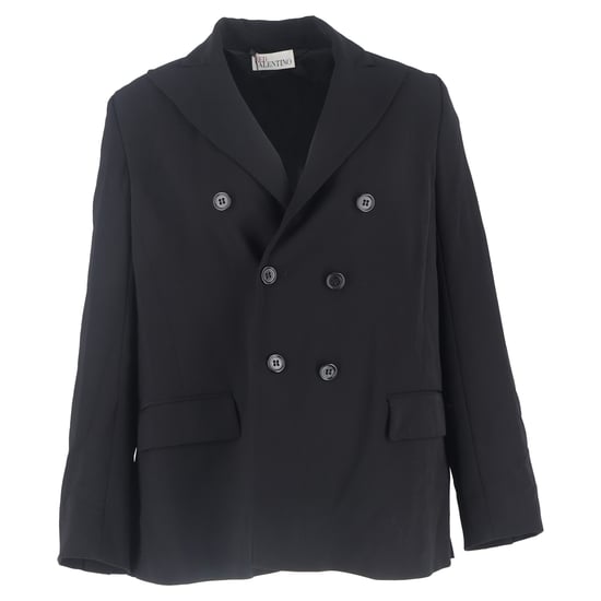 RED Valentino Double-Breasted Back Pleated Blazer in Black Wool - Image 1