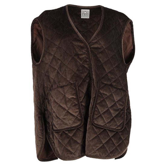 Totême gewatteerd oversized vest in bruin corduroy - Image 1