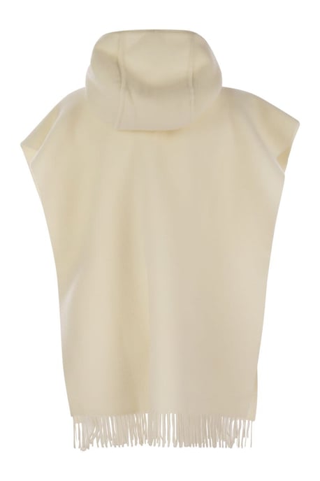Dubbel Gebreide Wol- en Kasjmier Poncho Met Capuchon en Franje - Image 2