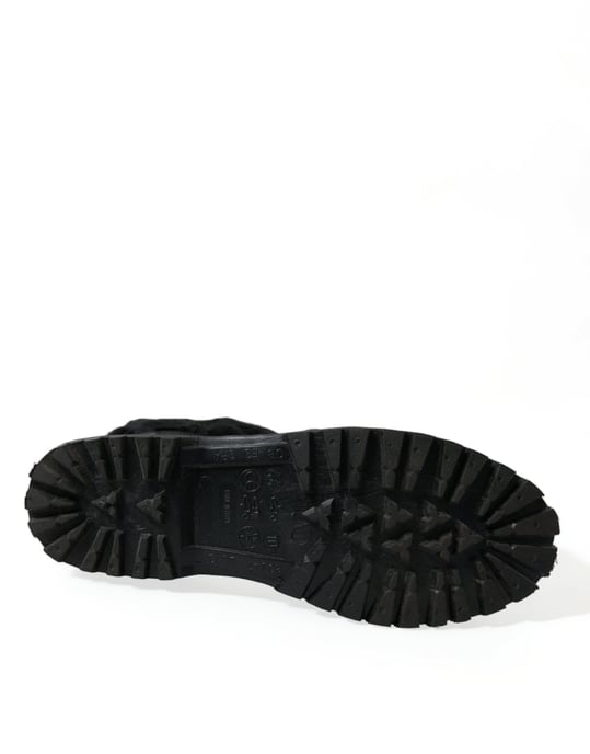 Dolce & Gabbana Zwarte Rubber Veterschoenen met Schapenvacht Regenboots - Image 6
