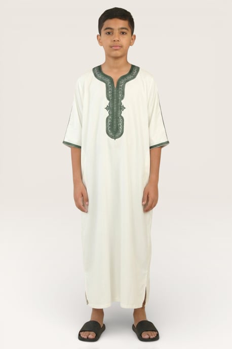 Kinderen jongens witte Marokkaanse Thobe gewaad Djellaba Gandoura Eid Jubba-K-GG008 - Image 1