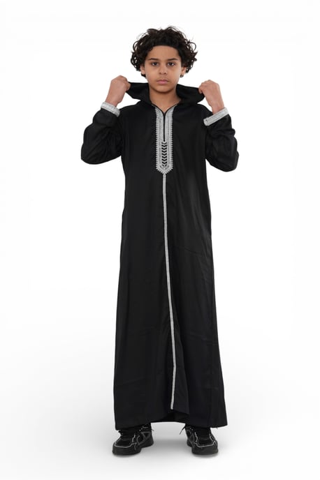 Kinderen jongens zwarte Eid hooded Marokkaanse Thobe gewaad Djellaba Ramadan Jubba- K-HM3 - Image 3