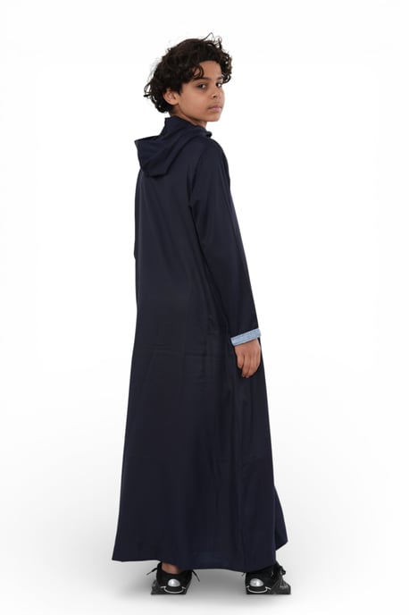 Kinderjongens marineblauwe Eid-jas met capuchon, Marokkaanse Thobe Djellaba Ramadan Jubba - K-HM3 - Image 3