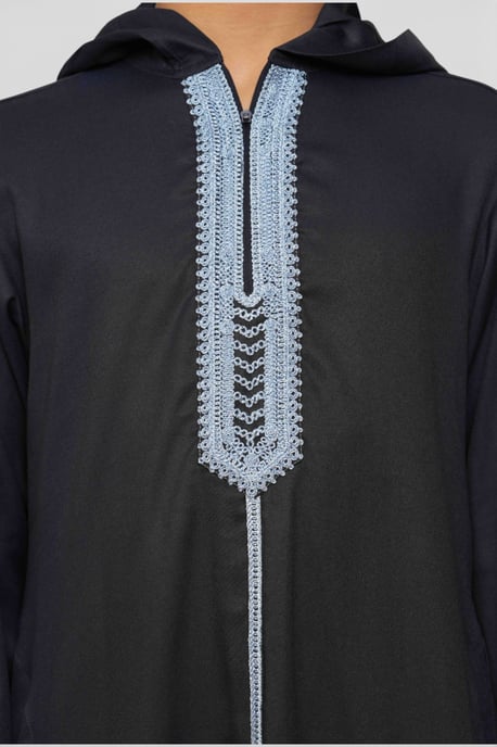 Kinderjongens marineblauwe Eid-jas met capuchon, Marokkaanse Thobe Djellaba Ramadan Jubba - K-HM3 - Image 4