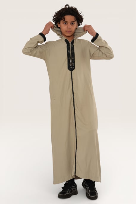 Kinderen jongens grijze Eid hooded Marokkaanse Thobe gewaad Djellaba Ramadan Jubba- K-HM3 - Image 2