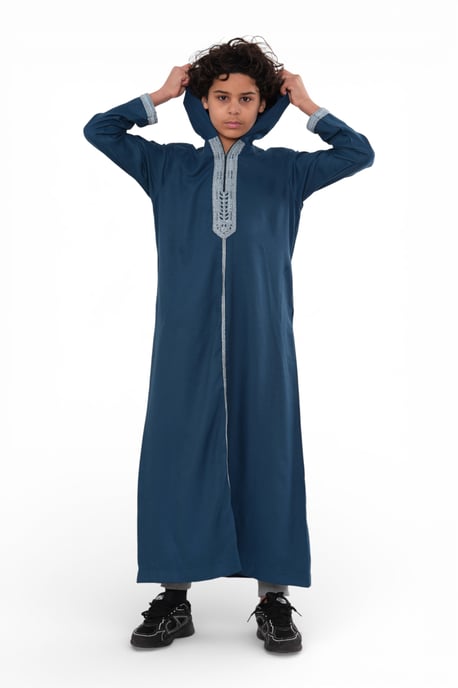Kinderen jongens Aqua Blue Eid Marokkaanse Thobe Robe Djellaba Ramadan Jubba-K-HM3 met capuchon - Image 2