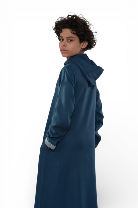 Kinderen jongens Aqua Blue Eid Marokkaanse Thobe Robe Djellaba Ramadan Jubba-K-HM3 met capuchon - Image 5