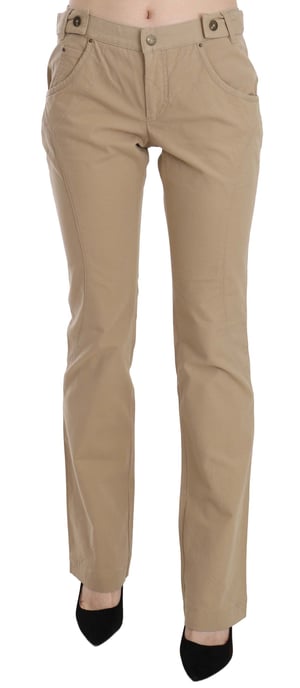 Just Cavalli Beige Cotton Mid Waist Straight Trousers Pants - Image 1