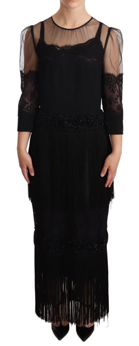 Dolce Gabbana Midi Jurk 34 Mouwen Kant Franje - Image 1