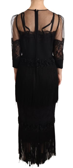 Dolce Gabbana Midi Jurk 34 Mouwen Kant Franje - Image 3