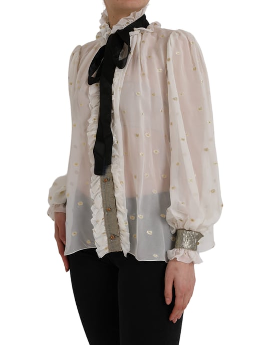 Dolce Gabbana Zijde Blouse Hoge Hals Ruffle Blouse - Image 2
