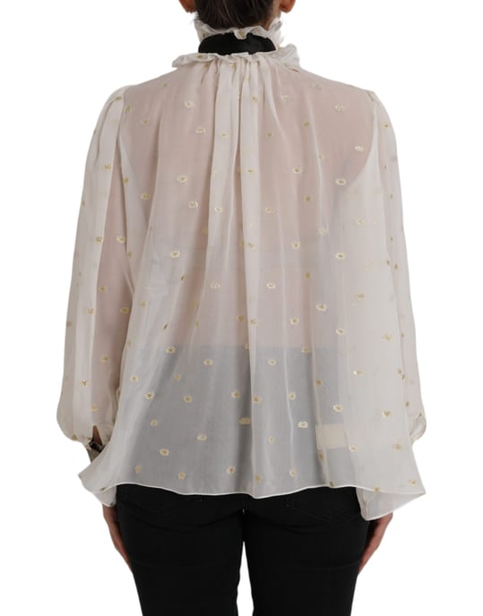 Dolce Gabbana Zijde Blouse Hoge Hals Ruffle Blouse - Image 3