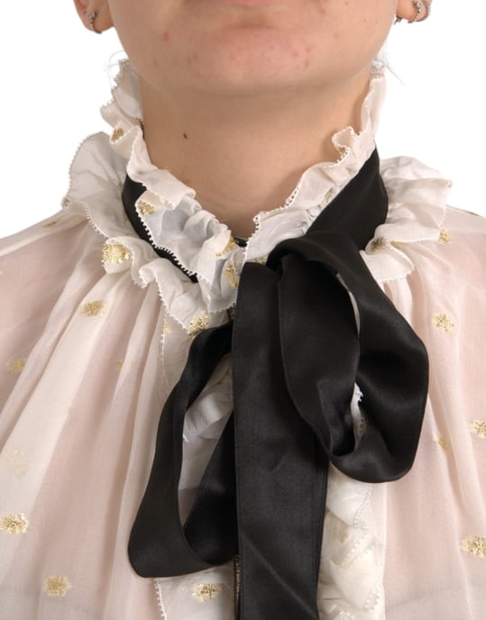 Dolce Gabbana Zijde Blouse Hoge Hals Ruffle Blouse - Image 4