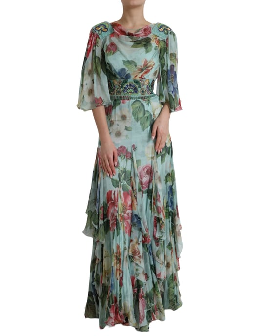Floralprint Zijde Chiffon Lange Jurk - Image 1
