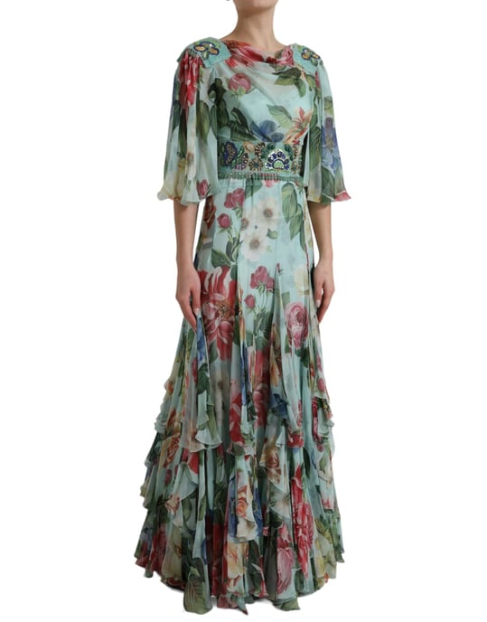 Floralprint Zijde Chiffon Lange Jurk - Image 2