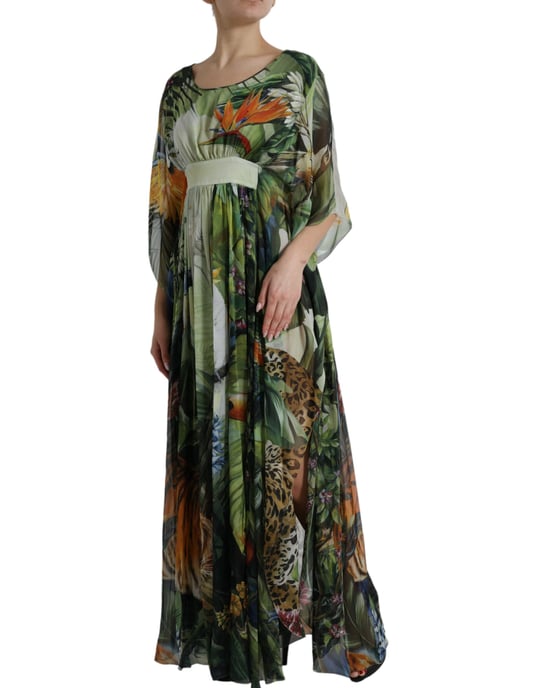 Geprinte Zijde Kaftanjurk Jungleprint Maxi Jurk - Image 2
