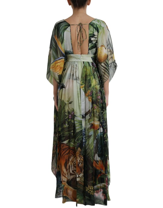 Geprinte Zijde Kaftanjurk Jungleprint Maxi Jurk - Image 3