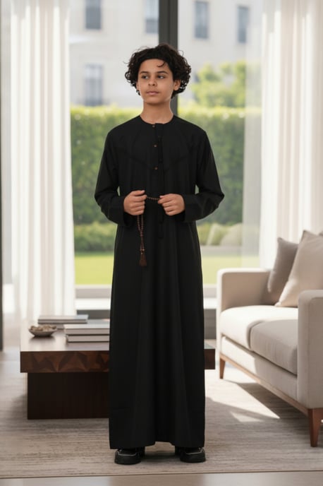 Kinderen jongens zwarte Eid Marokkaanse Jubba Robe Djellaba Ramadan Eid Thobe LFS- K-HM11 - Image 1