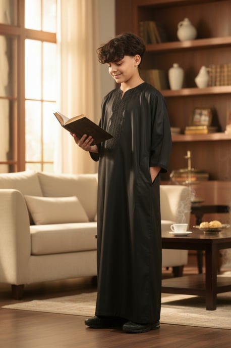 Kinderen jongens zwarte Marokkaanse Thobe gewaad Djellaba Gandoura Eid Jubba-LFS-K-GG008 - Image 1