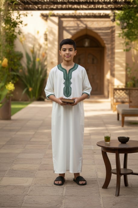 Kinderen jongens witte Marokkaanse Thobe gewaad Djellaba Gandoura Eid Jubba-LFS-K-GG008 - Image 1