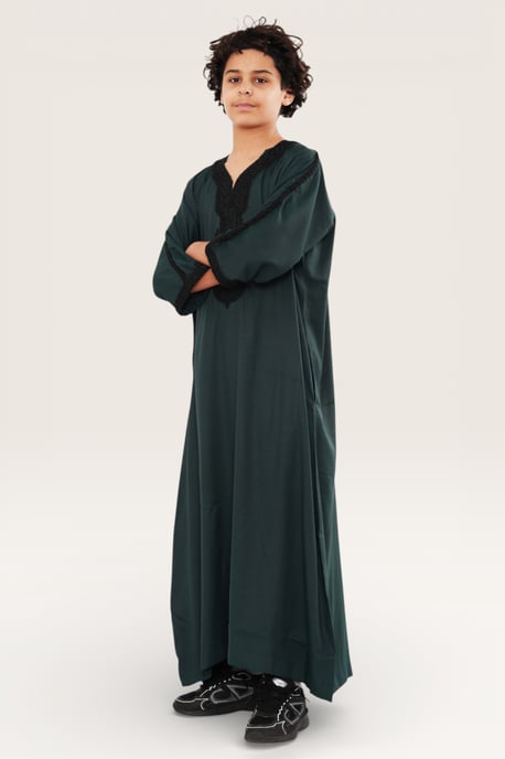 Kinderen jongens groene Marokkaanse Thobe Jubba Robe Eid Djellaba Gandoura LFS-K-HM62 - Image 3